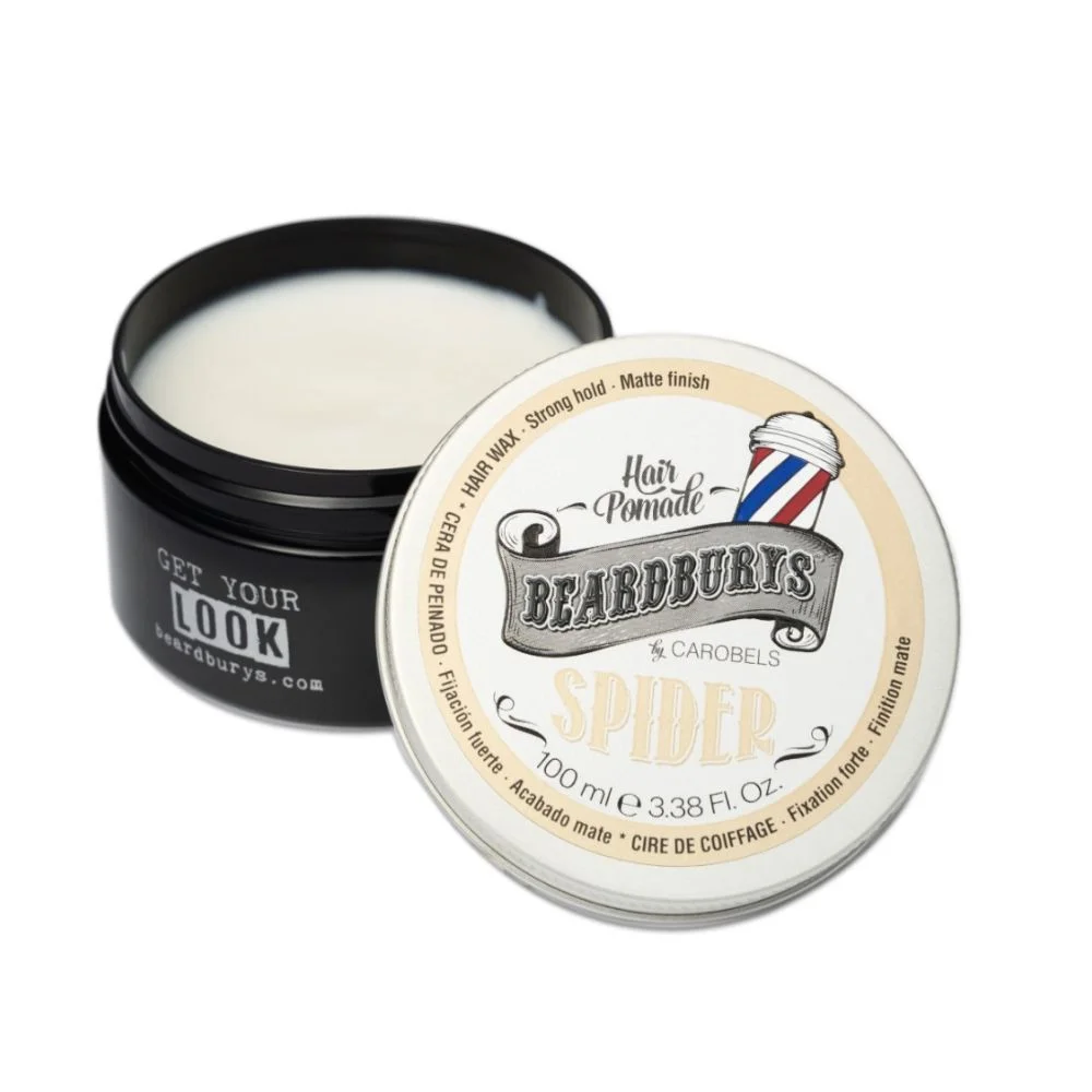 La Cera para el Pelo Spider de Beardburys ofrece fijación fuerte y control duradero, perfecta para peinados estructurados y con acabado mate.